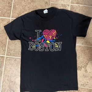 Black 'I ♥ Boston' Graphic Tee with Neon Pink, Blue & Yellow Accents